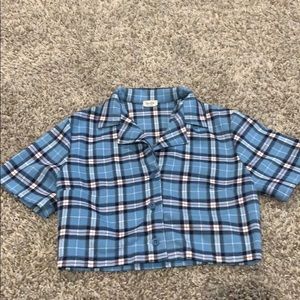 Cute crop top collard shirt.